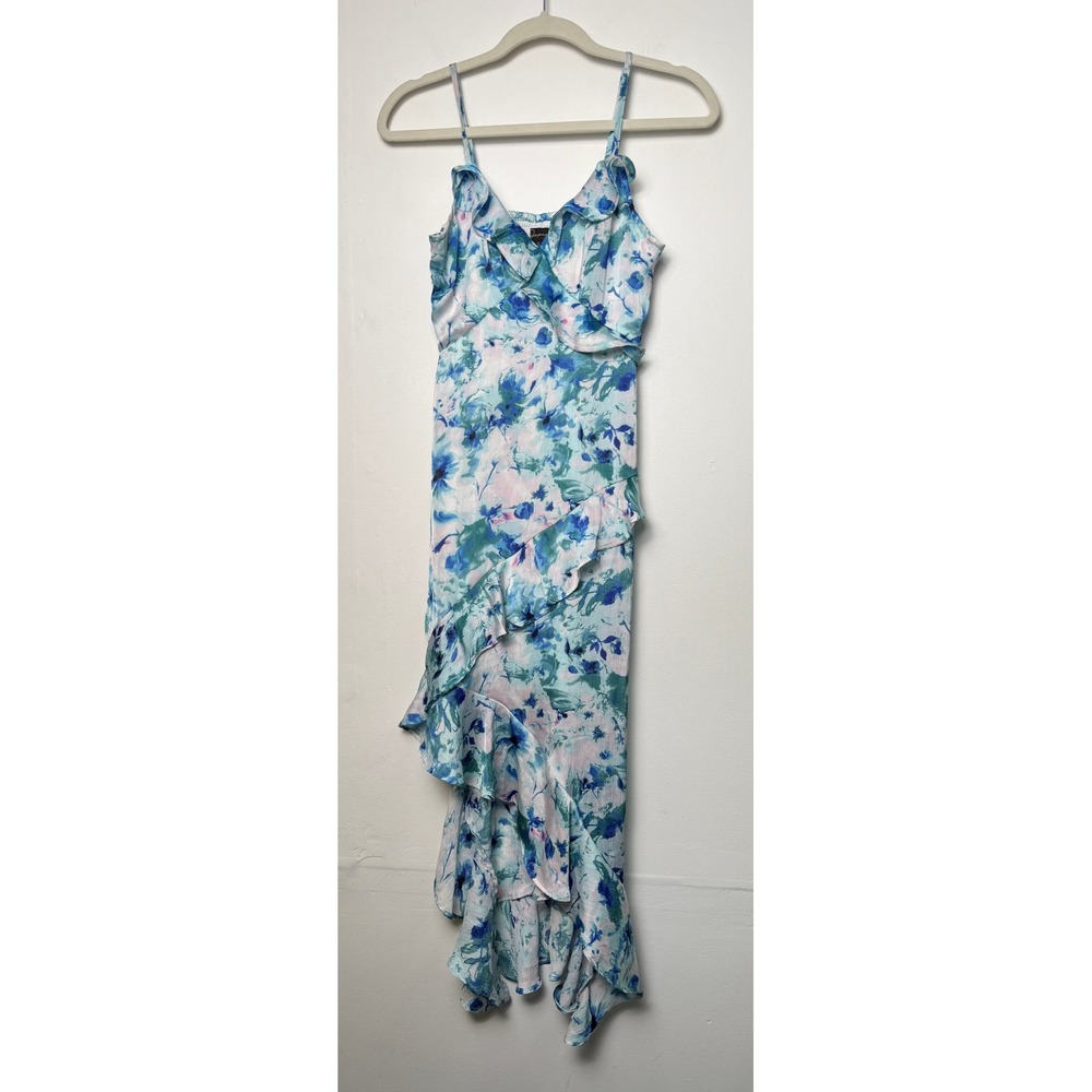 Japna Blue Floral Ruffle High-Low Maxi Dress Small Smocked Back Summer Boho